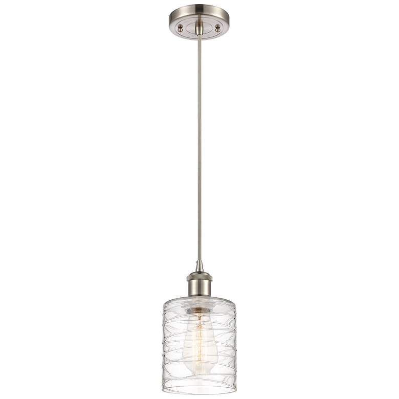 Image 1 Ballston Cobbleskill 5" Brushed Nickel Corded Mini Pendant w/ Deco Sha