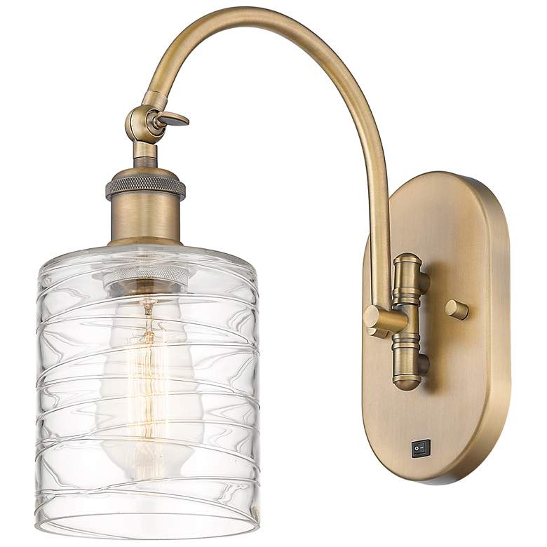 Image 1 Ballston Cobbleskill 5" Incandescent Sconce - Brass - Deco Swirl Shade