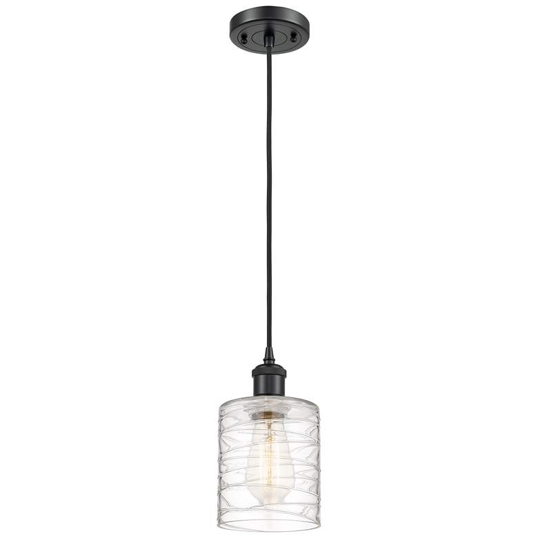 Image 1 Ballston Cobbleskill 5" Matte Black Corded Mini Pendant w/ Deco Swirl