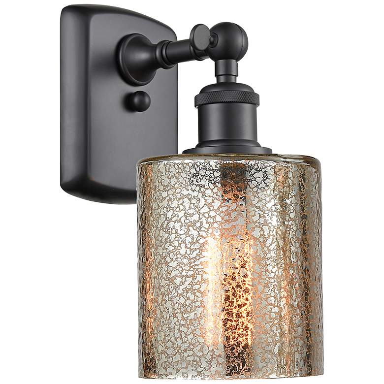Image 1 Ballston Cobbleskill 5" Matte Black Sconce w/ Mercury Shade