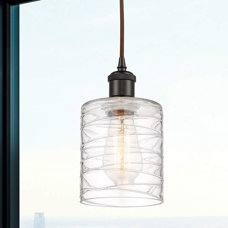 Image 1 Ballston Cobbleskill 5" Oil Rubbed Bronze Corded Mini Pendant w/ Deco