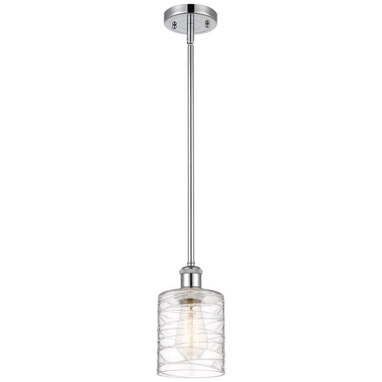 Image 1 Ballston Cobbleskill 5" Polished Chrome Mini Pendant w/ Deco Swirl Sha