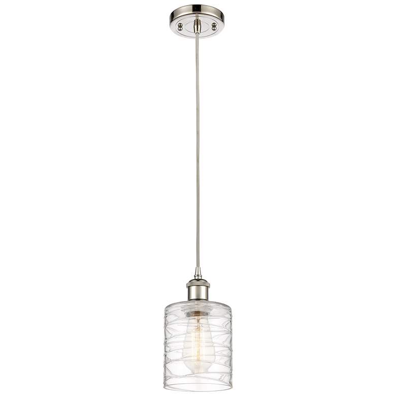 Image 1 Ballston Cobbleskill 5" Polished Nickel Corded Mini Pendant w/ Deco Sh