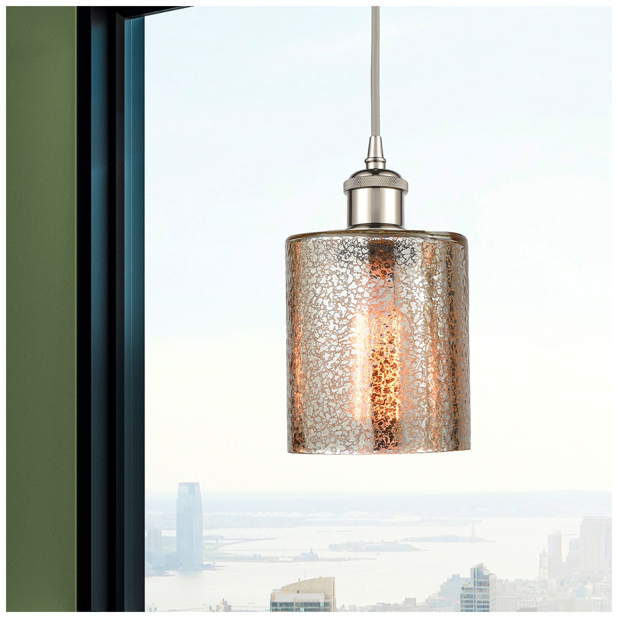 Image 2 Ballston Cobbleskill 5" Polished Nickel Corded Pendant w/ Mercury Shad more views