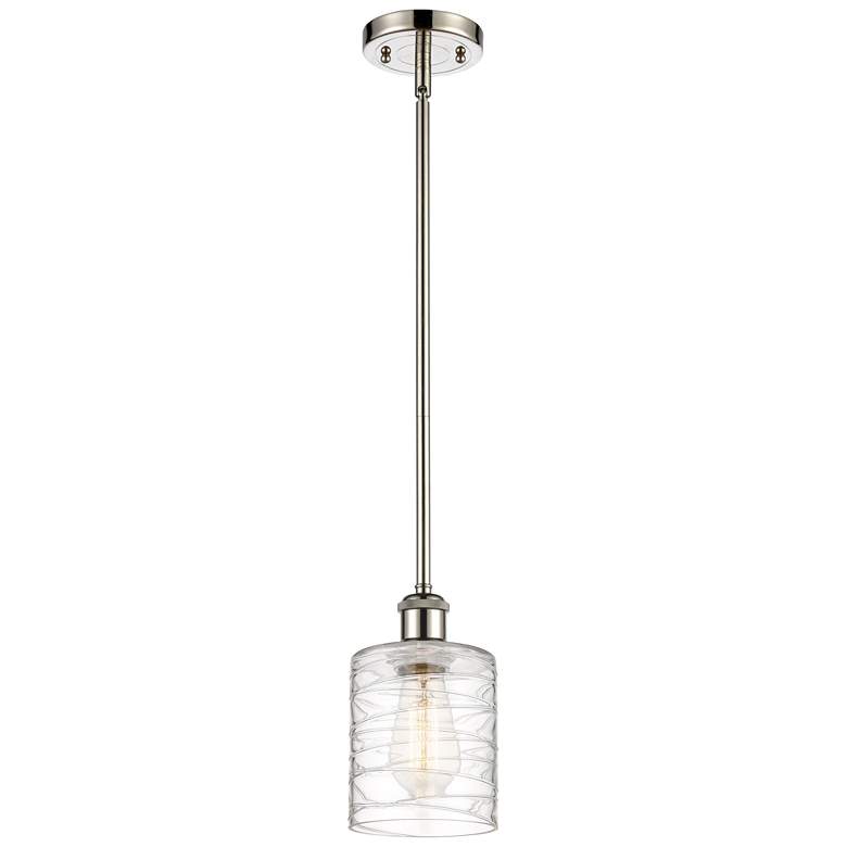 Image 1 Ballston Cobbleskill 5" Polished Nickel Mini Pendant w/ Deco Swirl Sha