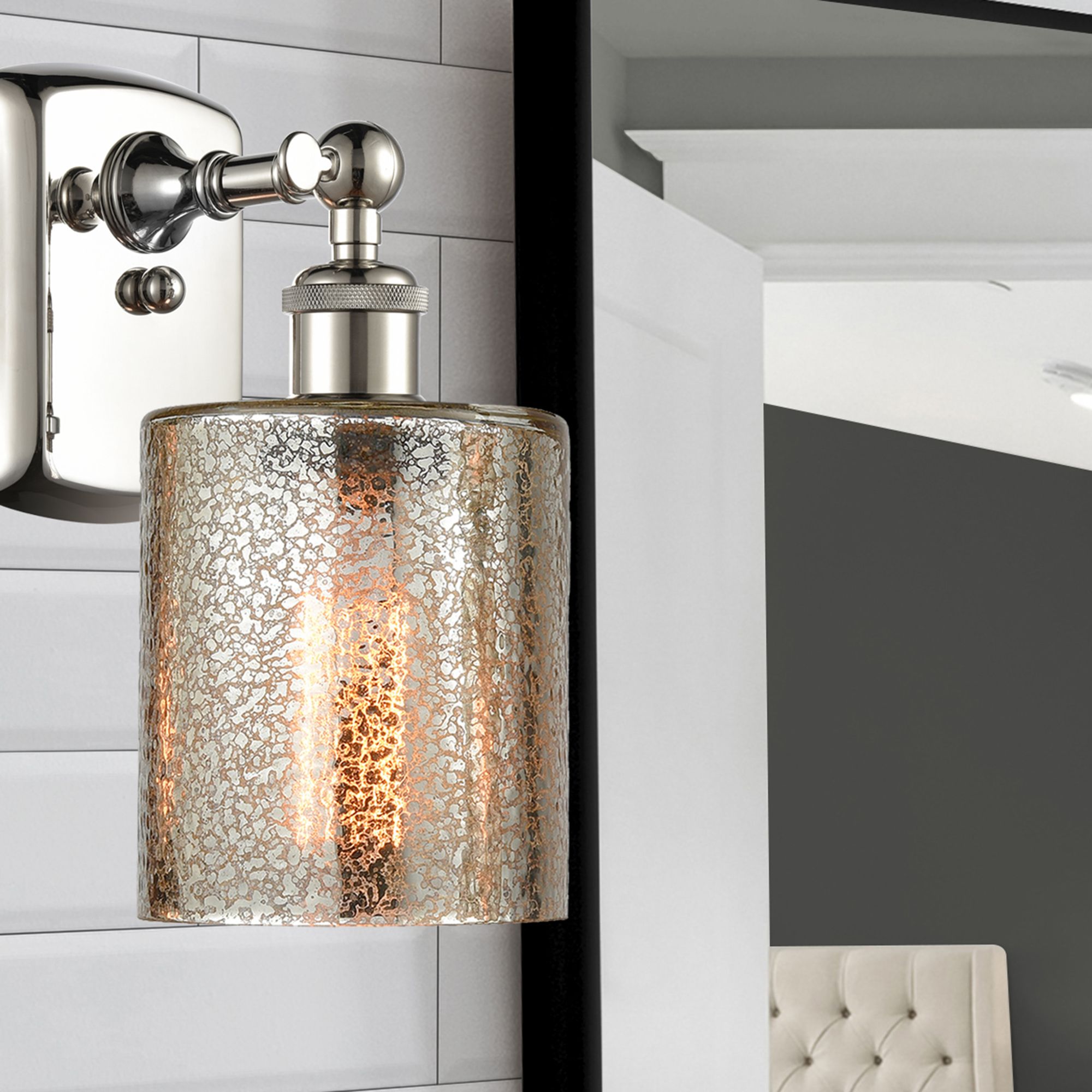 Image 3 Ballston Cobbleskill 5" Polished Nickel Sconce w/ Mercury Shade more views