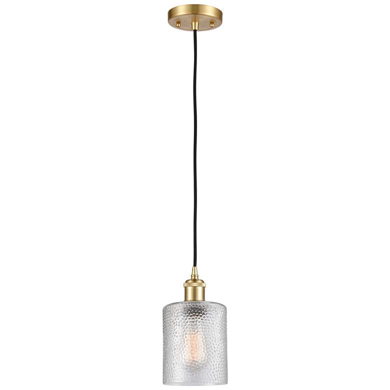 Image 1 Ballston Cobbleskill 5" Satin Gold Corded Mini Pendant w/ Clear Shade