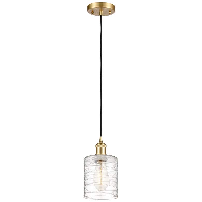 Image 1 Ballston Cobbleskill 5" Satin Gold Corded Mini Pendant w/ Deco Swirl S