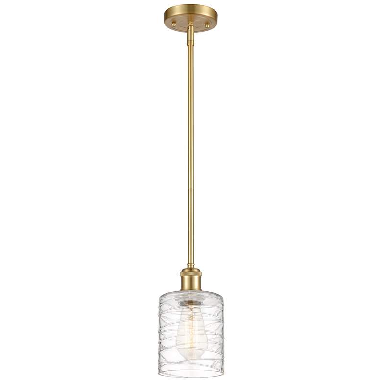 Image 1 Ballston Cobbleskill 5" Satin Gold Mini Pendant w/ Deco Swirl Shade