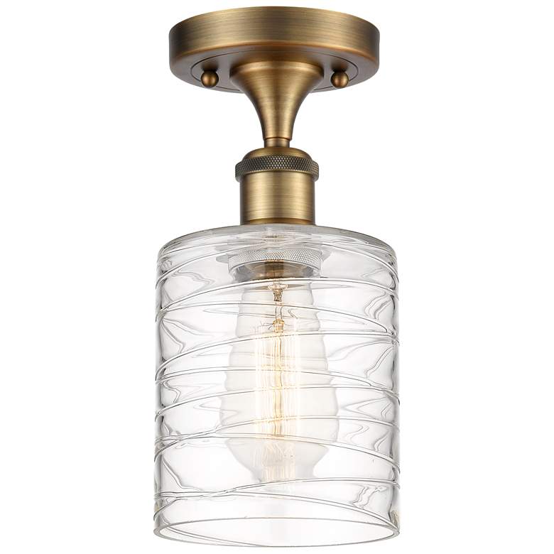 Image 1 Ballston Cobbleskill 5" Semi-Flush Mount - Brushed Brass - Deco Swirl