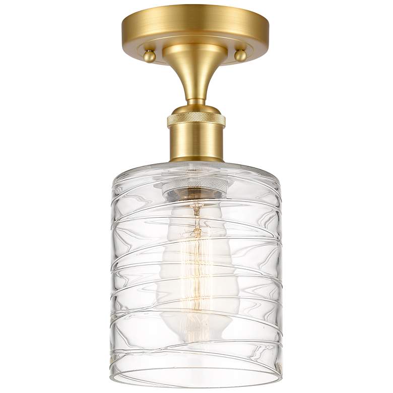 Image 1 Ballston Cobbleskill 5" Semi-Flush Mount - Satin Gold - Deco Swirl Sha