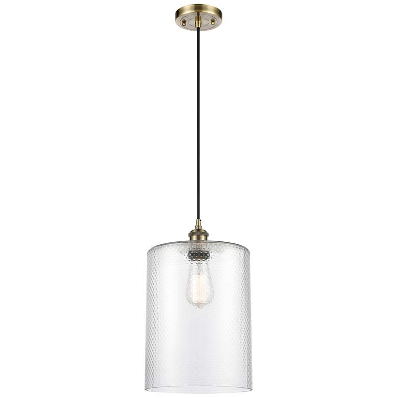 Image 1 Ballston Cobbleskill 9" Antique Brass Corded Mini Pendant w/ Clear Sha