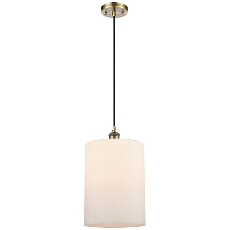Image 1 Ballston Cobbleskill 9" Antique Brass Corded Mini Pendant w/ White Sha