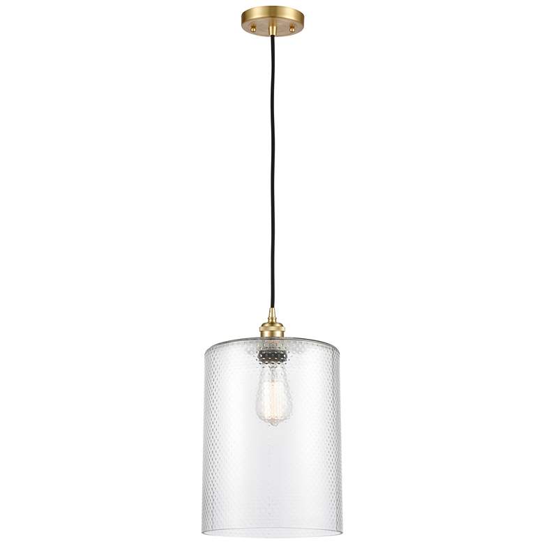 Image 1 Ballston Cobbleskill 9" Wide Satin Gold Corded Mini Pendant w/ Clear S