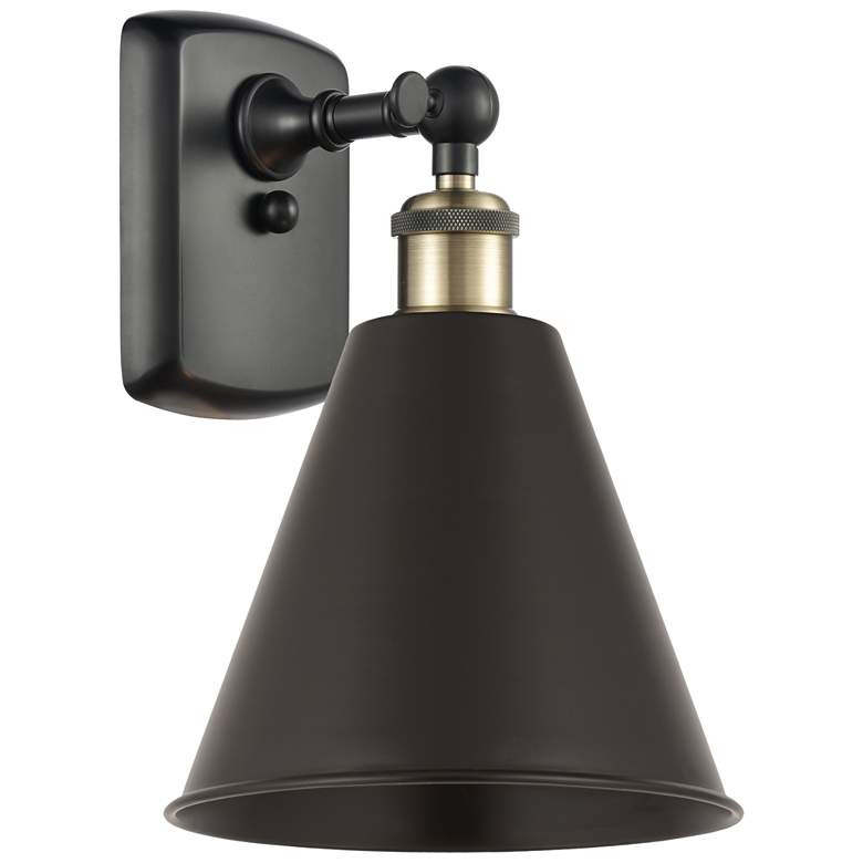 Image 1 Ballston Cone 11.25 inchHigh Black Antique Brass Sconce With Matte Black S