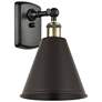 Ballston Cone 11.25"High Black Brass LED Sconce With Black Shade