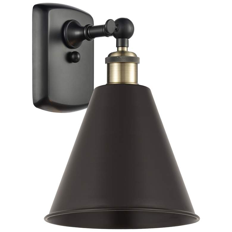 Image 1 Ballston Cone 11.25"High Black Brass LED Sconce With Black Shade