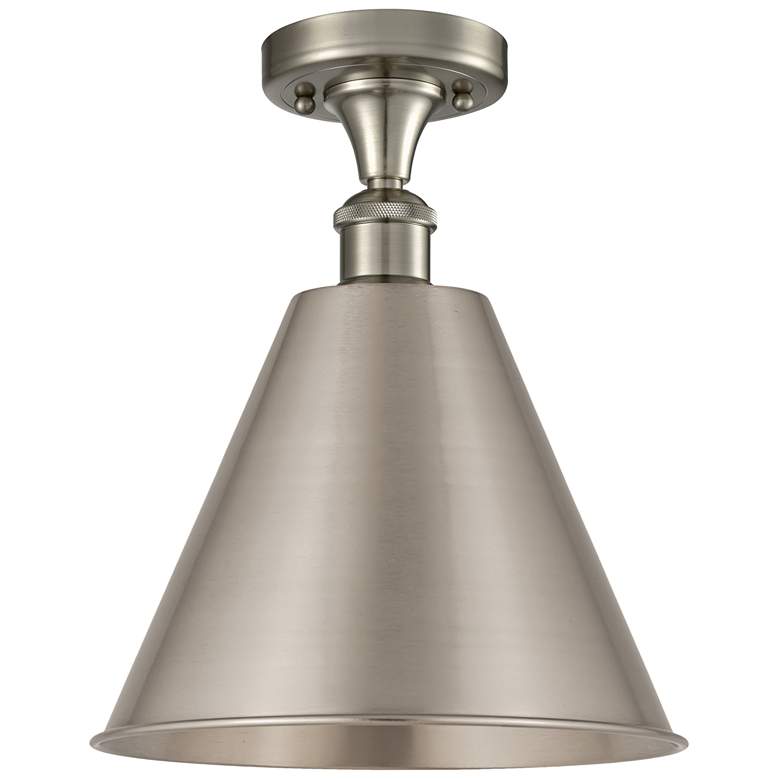 Image 1 Ballston Cone 12" LED Semi-Flush Mount - Satin Nickel - Satin Nickel