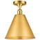 Ballston Cone 12" Semi-Flush Mount - Satin Gold - Satin Gold Shade