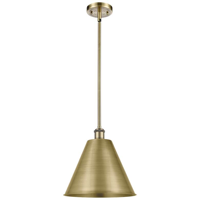 Image 1 Ballston Cone 12 inch Wide Antique Brass Pendant With Antique Brass Shade