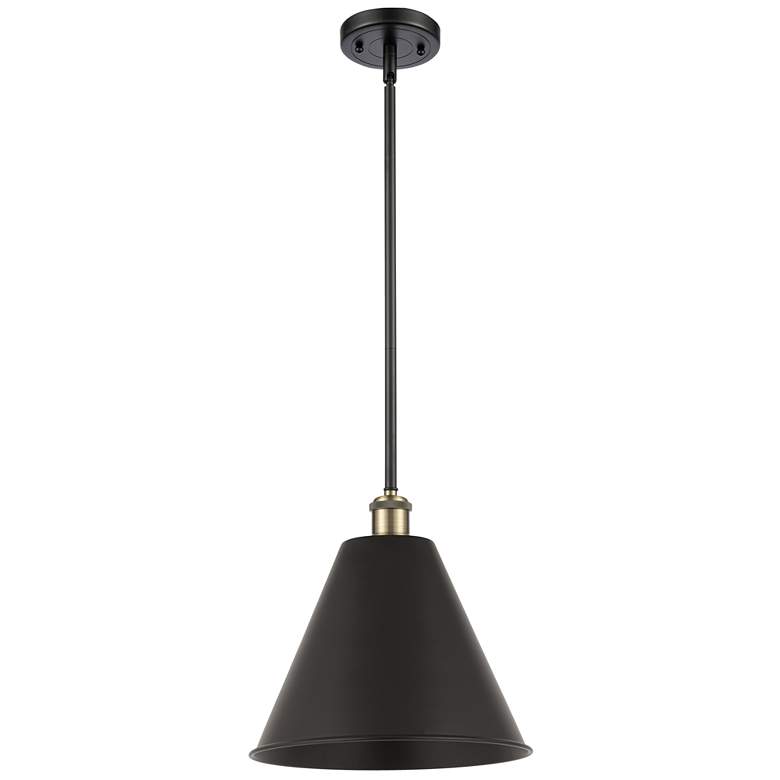Image 1 Ballston Cone 12" Wide Black Antique Brass Pendant With Matte Black Sh
