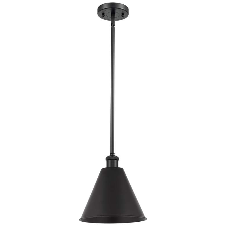 Image 1 Ballston Cone 12" Wide Matte Black Stem Hung Pendant w/ Matte Black Sh