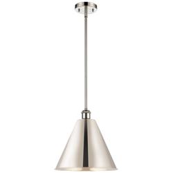 Ballston Cone 12&quot; Wide Polished Nickel Pendant With Polished Nickel Sh