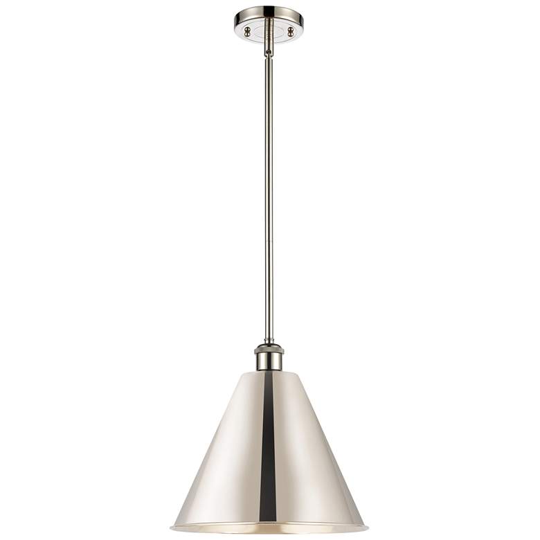Image 1 Ballston Cone 12" Wide Polished Nickel Pendant With Polished Nickel Sh