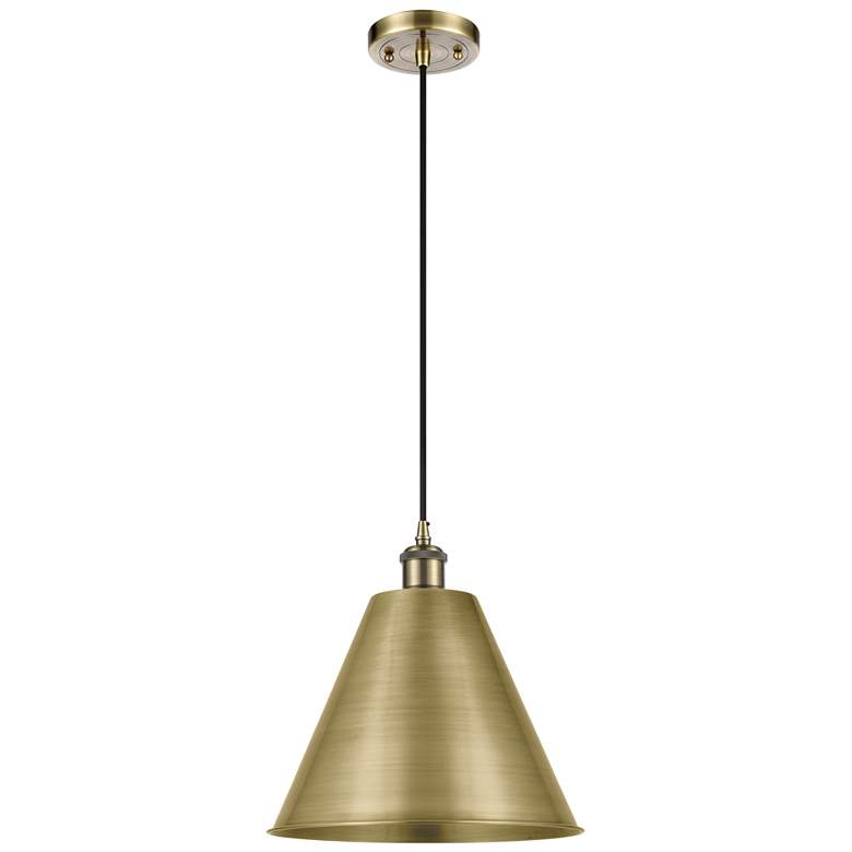 Image 1 Ballston Cone 12"W Antique Brass Corded Mini Pendant w/ 12" Shade