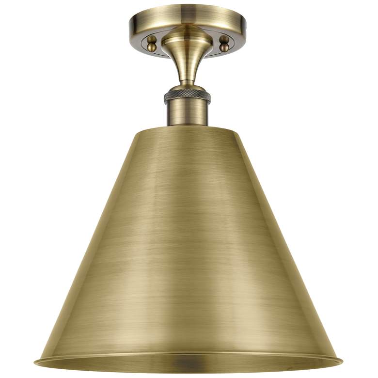 Image 1 Ballston Cone 12"W Antique Brass Semi.Flush Mount With Antique Brass S