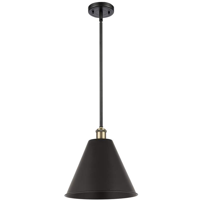 Image 1 Ballston Cone 12 inchW Black Antique Brass LED Pendant With Black Shade