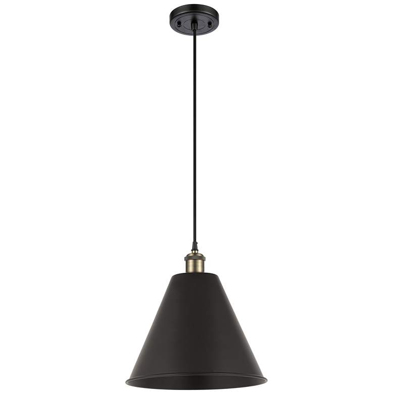 Image 1 Ballston Cone 12"W Black Brass Corded Mini Pendant w/ 12" Shade B