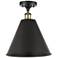 Ballston Cone 12"W Black Brass LED Semi.Flush Mount With Black Shade