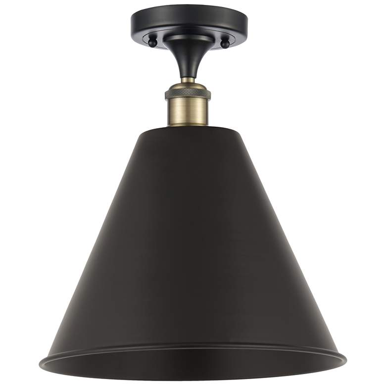 Image 1 Ballston Cone 12 inchW Black Brass LED Semi.Flush Mount With Black Shade