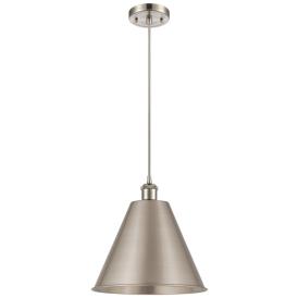 Ballston Cone 12"W Brushed Satin Nickel Corded Mini Pendant w/ 12" Ballston Cone 12"W Brushed Satin Nickel Corded Mini Pendant w/ 12"
