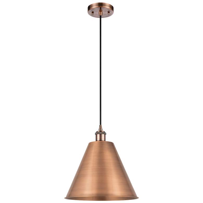 Image 1 Ballston Cone 12"W Copper Corded LED Mini Pendant w/ 12" Shade Bl