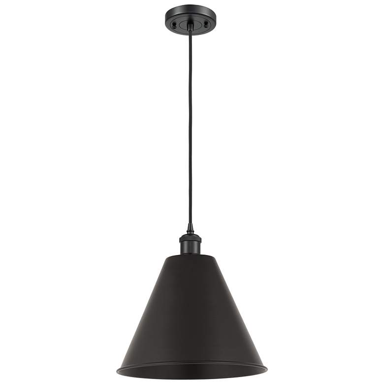 Image 1 Ballston Cone 12"W Matte Black Corded Mini Pendant w/ 12" Shade B