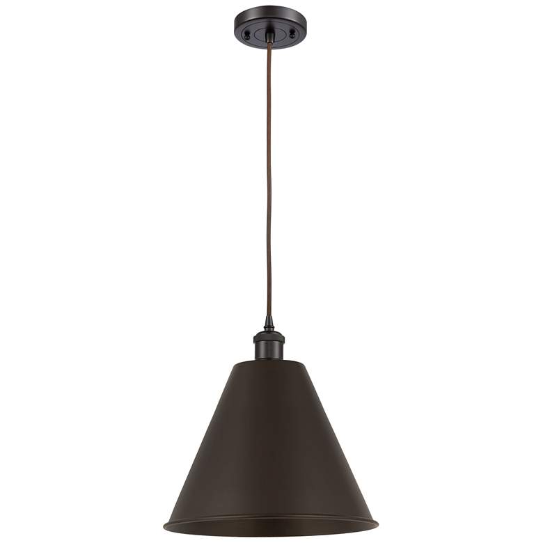 Image 1 Ballston Cone 12"W Oil Rubbed Bronze Corded LED Mini Pendant w/ 12&quo