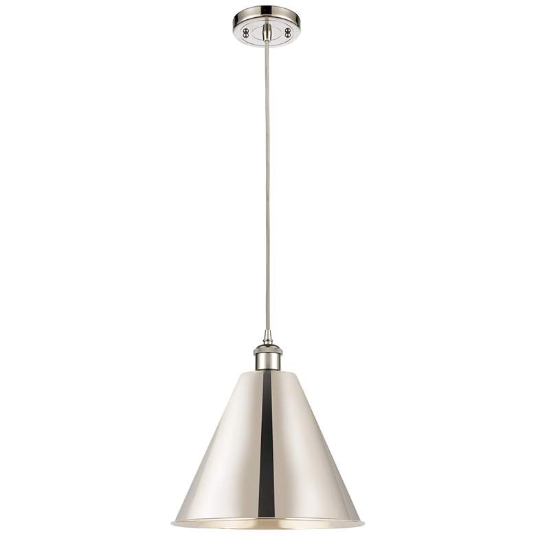 Image 1 Ballston Cone 12"W Polished Nickel Corded LED Mini Pendant w/ 12"