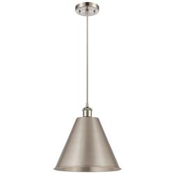 Ballston Cone 12"W Satin Nickel Corded LED Mini Pendant w/ 12" Sh