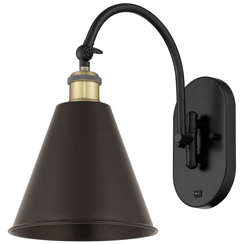 Image 1 Ballston Cone 13.75"H Black Brass Horizontal Swivel Sconce w/ Black Sh