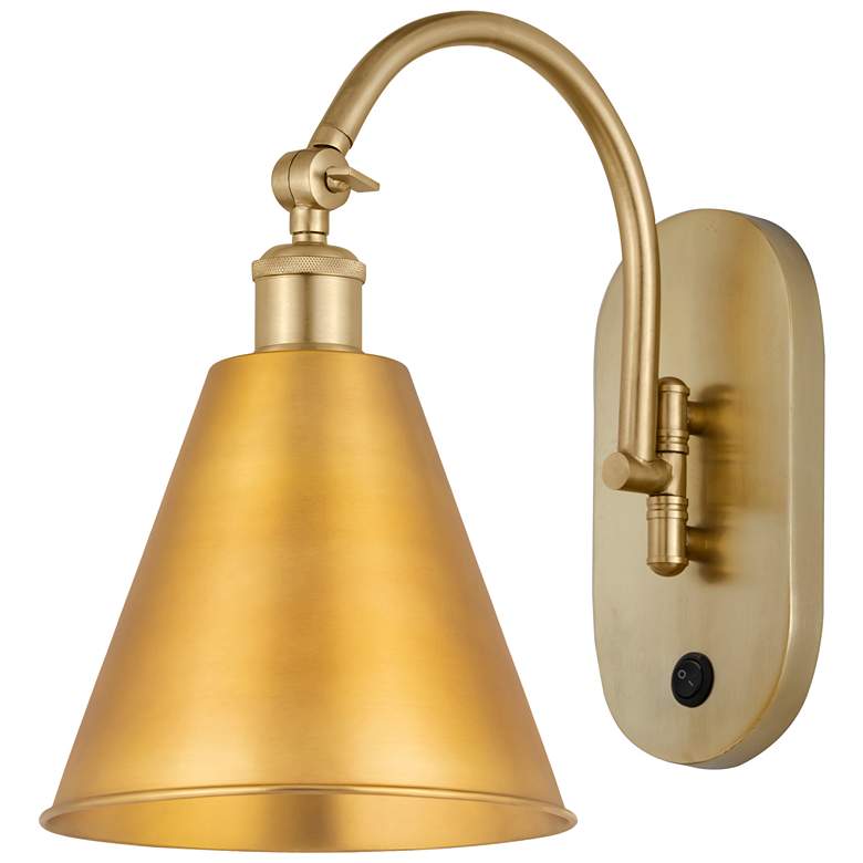 Image 1 Ballston Cone 13.75"H Satin Gold Horizontal Swivel LED Sconce