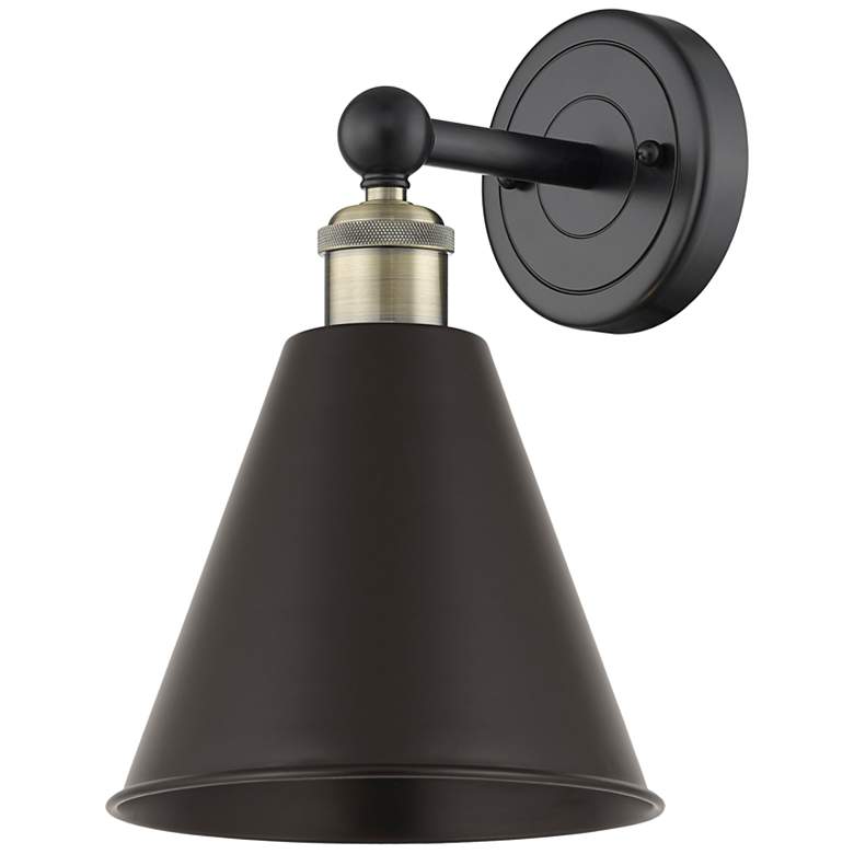 Image 1 Ballston Cone 13"High Black Antique Brass Sconce With Matte Black Shad