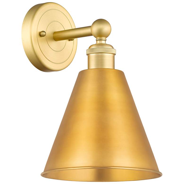 Image 1 Ballston Cone 13"High Satin Gold Sconce With Satin Gold Shade