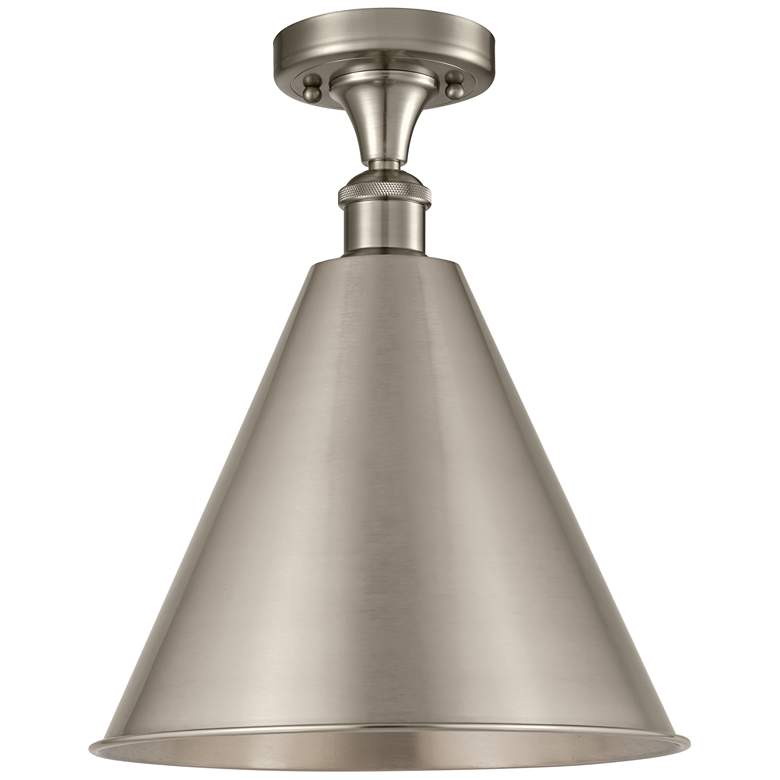 Image 1 Ballston Cone 16" LED Semi-Flush Mount - Satin Nickel - Satin Nickel