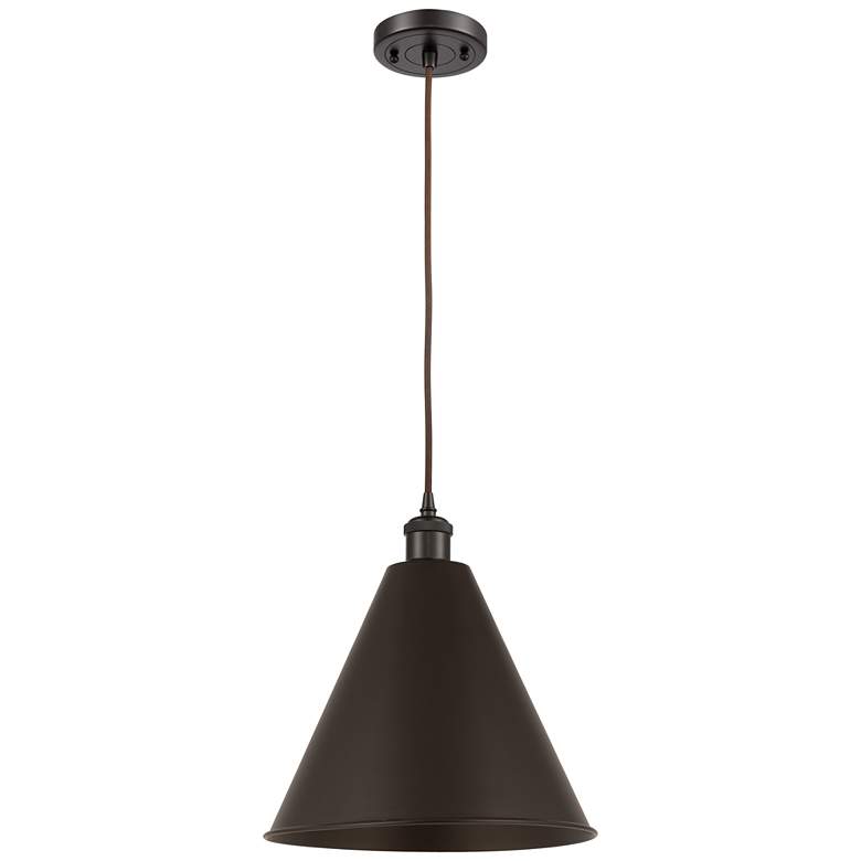 Image 1 Ballston Cone 16" Wide Bronze Corded Mini Pendant w/ Bronze Shade