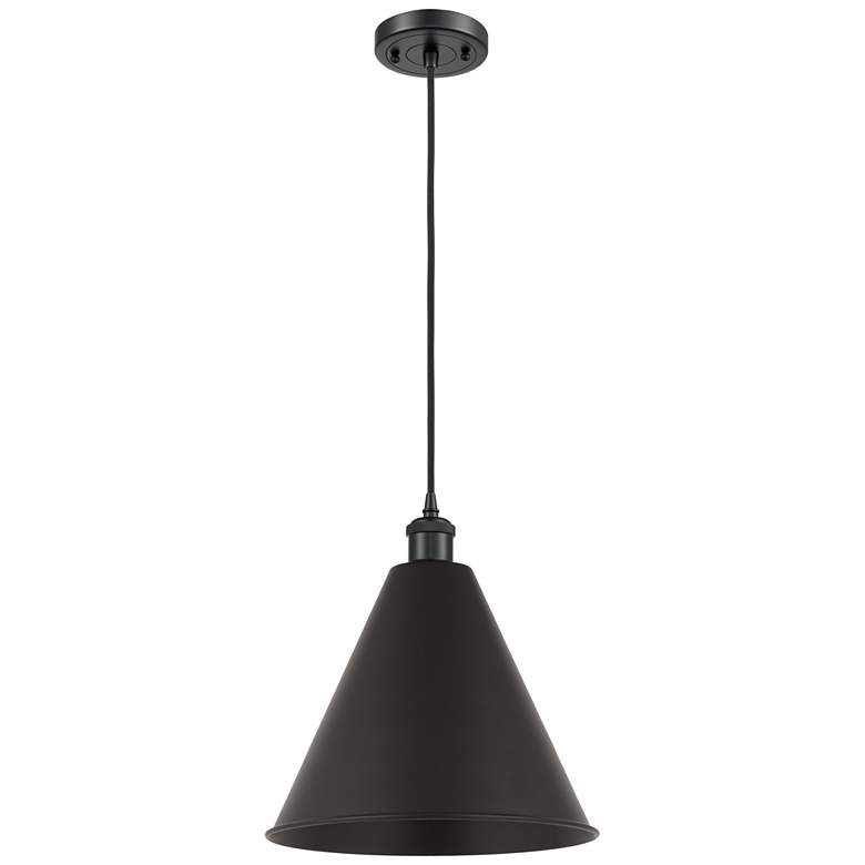 Image 1 Ballston Cone 16" Wide Matte Black Corded Mini Pendant w/ Matte Black