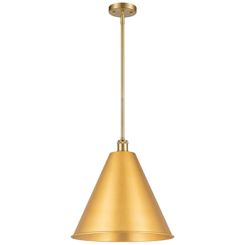 Image 1 Ballston Cone 16" Wide Satin Gold LED Pendant With Satin Gold Shade