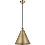 Ballston Cone 16"W Antique Brass Corded Mini Pendant w/ Antique Brass