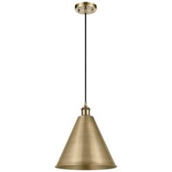 Ballston Cone 16"W Antique Brass Corded Mini Pendant w/ Antique Brass